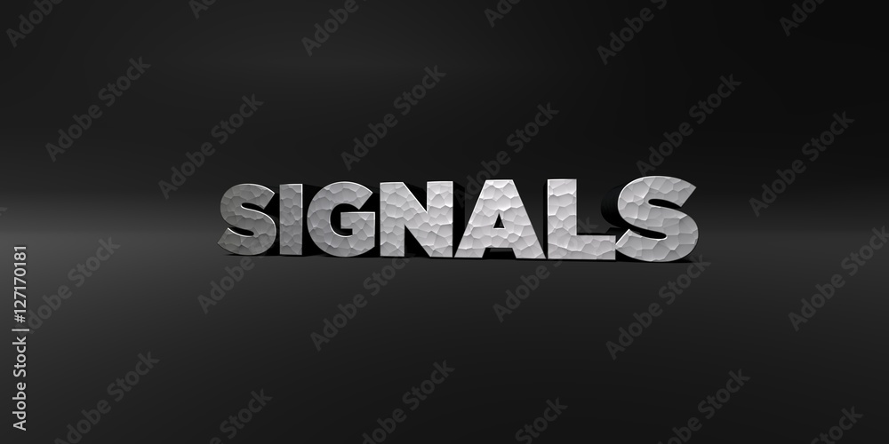 SIGNALS - hammered metal finish text on black studio - 3D rendered royalty free stock photo. This image can be used for an online website banner ad or a print postcard. SIGNALS - hammered metal finish text on black studio - 3D rendered royalty free stock photo. This image can be used for an online website banner ad or a print postcard.