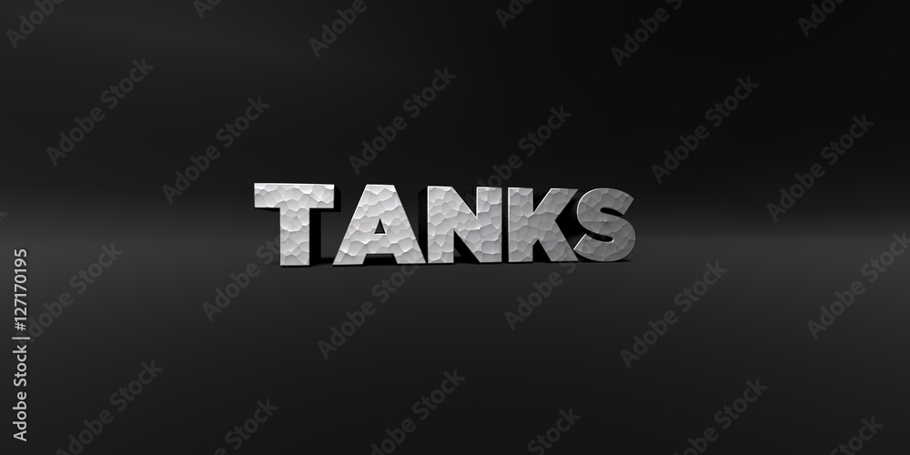 TANKS - hammered metal finish text on black studio - 3D rendered royalty free stock photo. This image can be used for an online website banner ad or a print postcard. TANKS - hammered metal finish text on black studio - 3D rendered royalty free stock photo. This image can be used for an online website banner ad or a print postcard.