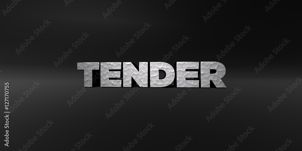 Obraz premium TENDER - hammered metal finish text on black studio - 3D rendered royalty free stock photo. This image can be used for an online website banner ad or a print postcard.