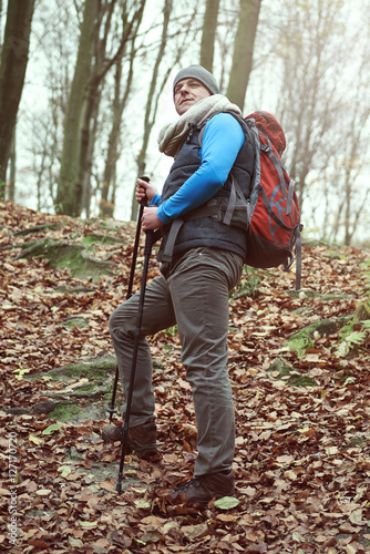 Low angle view on tourist man