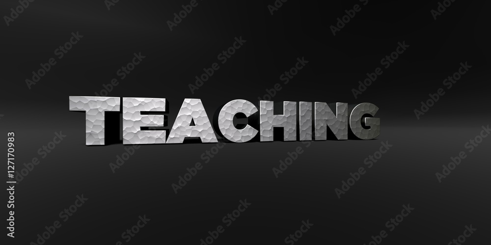 TEACHING - hammered metal finish text on black studio - 3D rendered royalty free stock photo. This image can be used for an online website banner ad or a print postcard. TEACHING - hammered metal finish text on black studio - 3D rendered royalty free stock photo. This image can be used for an online website banner ad or a print postcard.