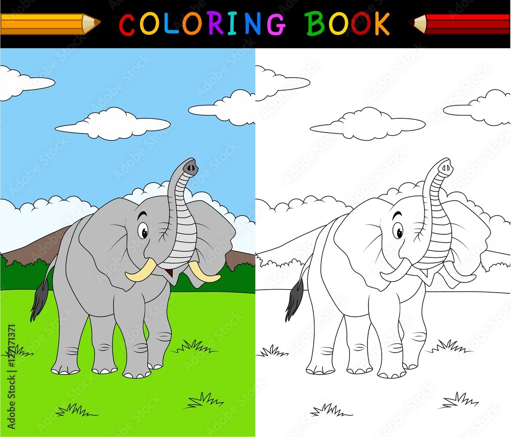 Naklejka premium Cartoon elephant coloring book