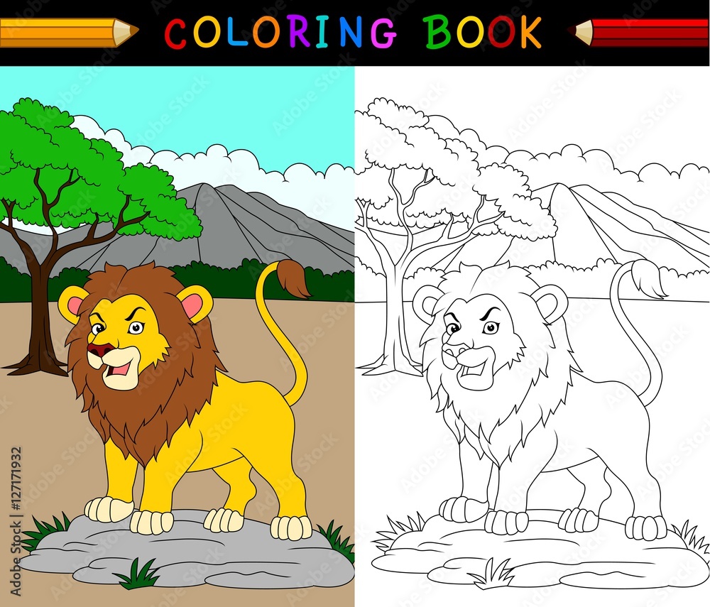 Fototapeta premium Cartoon lion coloring book
