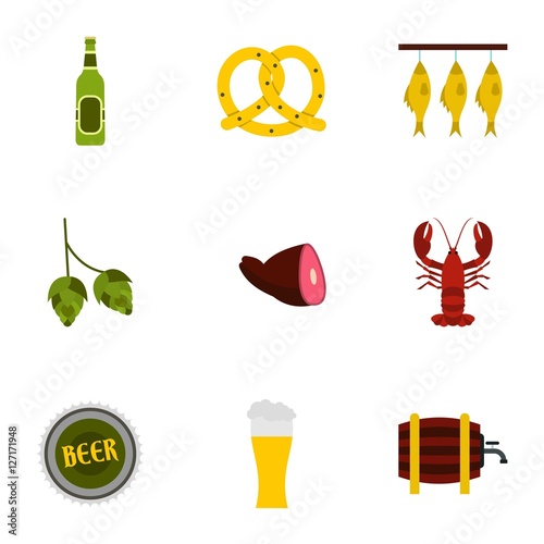 Beer festival icons set. Flat illustration of 9 beer festival vector icons for web