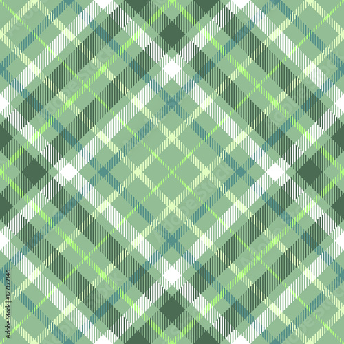 Seamless tartan plaid pattern. Checkered fabric texture background in tones of dark & light green & white.