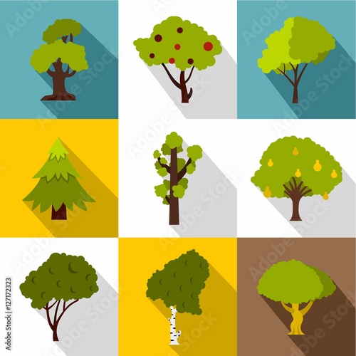Woody plants icons set. Flat illustration of 9 woody plants vector icons for web