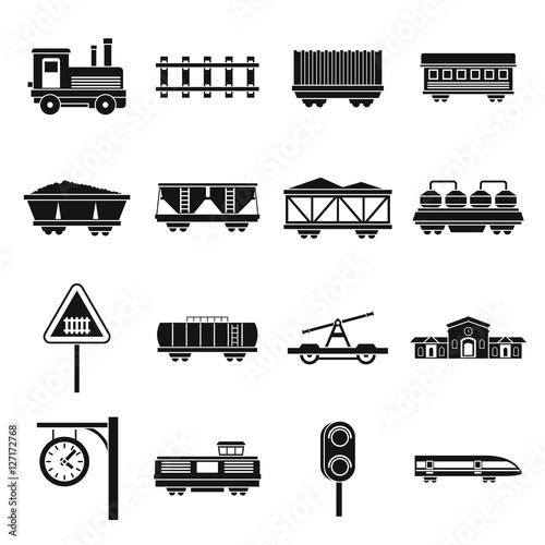 Railway icons set. Simple illustration of 16 railway vector icons for web