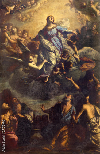 BRESCIA, ITALY - MAY 23, 2016: The painting Assumption of Vigin Mary in church Chiesa di San Giovanni Evangelista by Francesco Paglia (1636 - 1700).