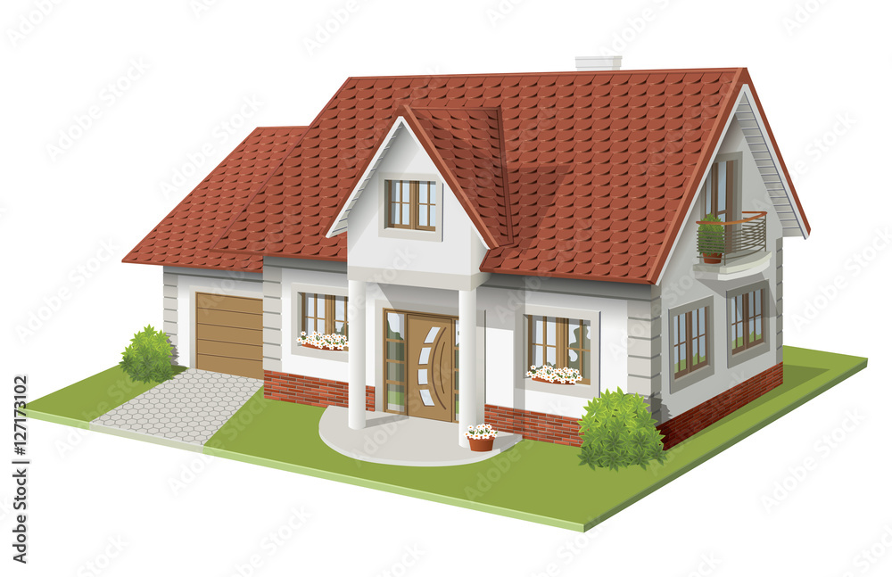 3d vector illustration of house with garage 3d vector illustration of house with garage