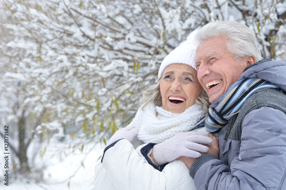 Fototapeta premium Senior couple in winter park 