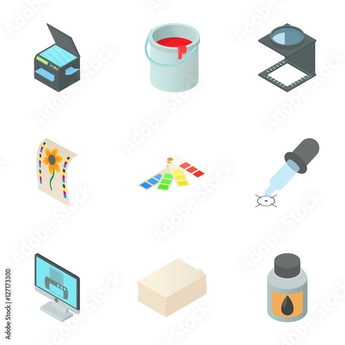 Printing services icons set. Cartoon illustration of 9 printing services vector icons for web