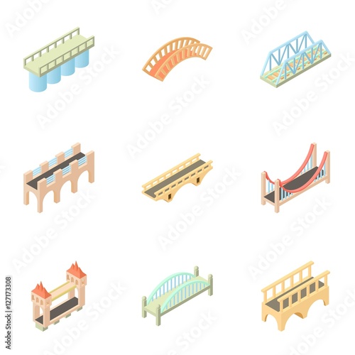 Bridge icons set. Cartoon illustration of 9 bridge vector icons for web
