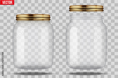 Set of Glass Jars for canning and preserving. With closed and open cover. Vector Illustration isolated on transparent background. photo