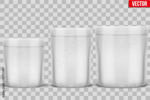 Template Sport Nutrition Foil Package. Whey Protein and Gainer. White color. Vector Illustration isolated on white background
