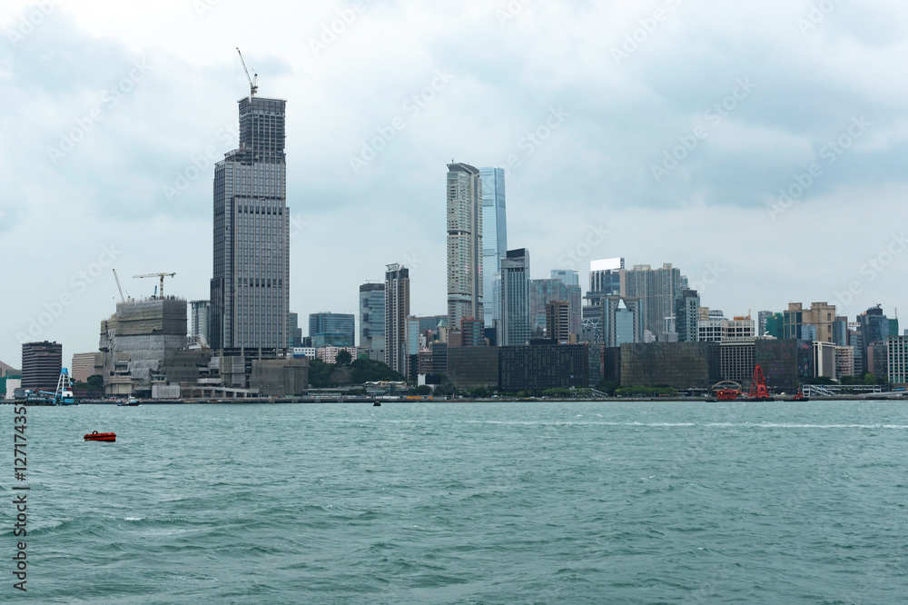 Fototapeta premium Hong Kong skyline in the rainy season with smog cloud