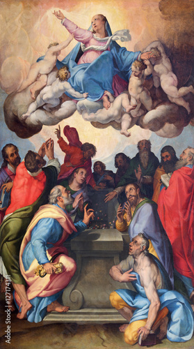BRESCIA, ITALY - MAY 23, 2016: The painting of Assumption in church Chiesa di San Giovanni Evangelista by Bartolomeo Paserrotti (1529 - 1592).
