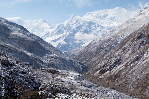 View of Annapurna III and Gangnapurna from Jharsang Khola Valley, Annapurna Circuit, Manang, Nepal © v_apl