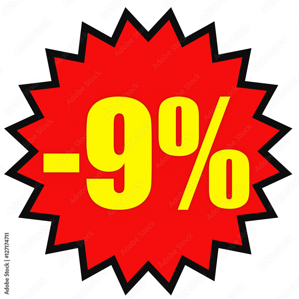 Discount 9 percent off. 3D illustration on white background. Discount 9 percent off. 3D illustration on white background.