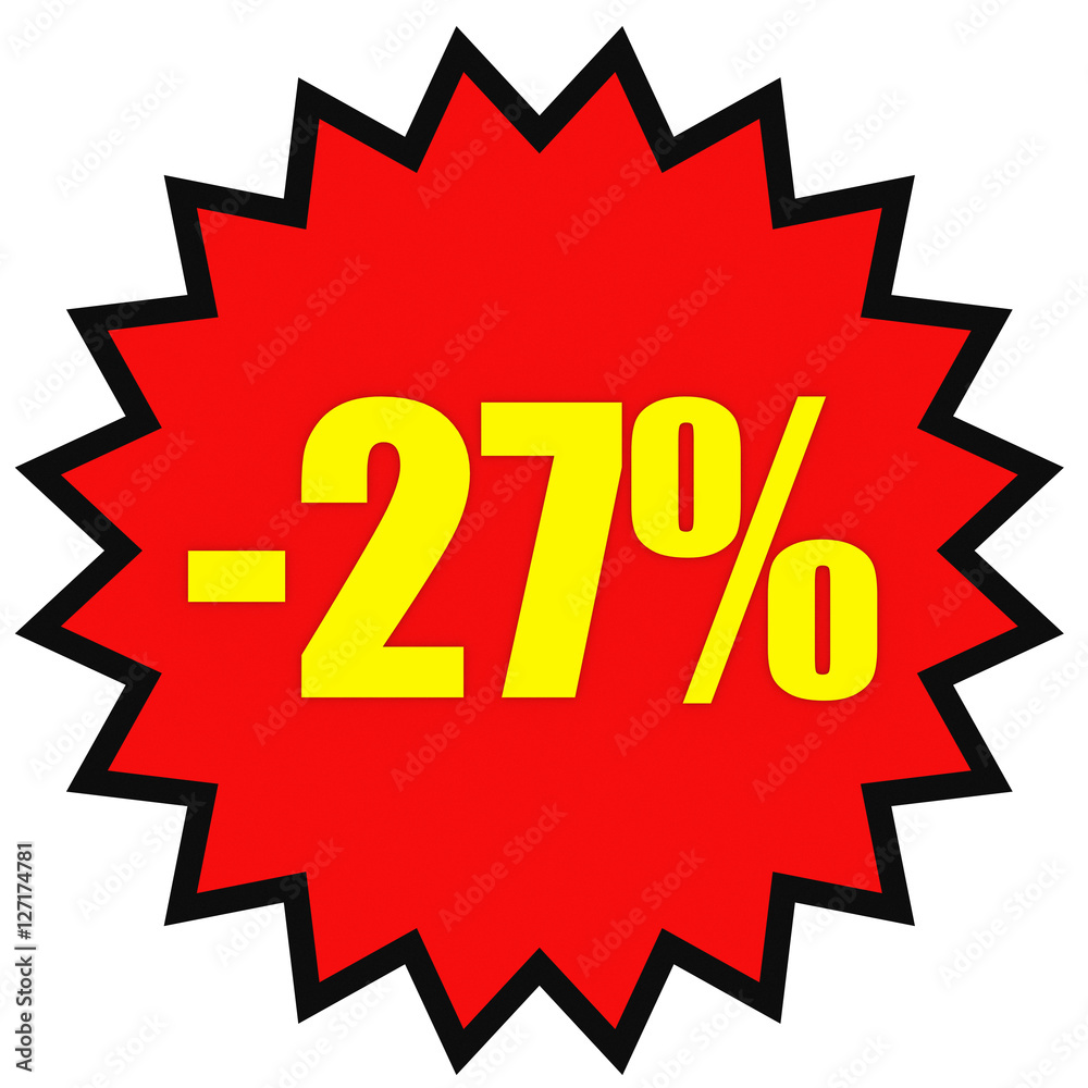 Discount 27 percent off. 3D illustration on white background. Discount 27 percent off. 3D illustration on white background.