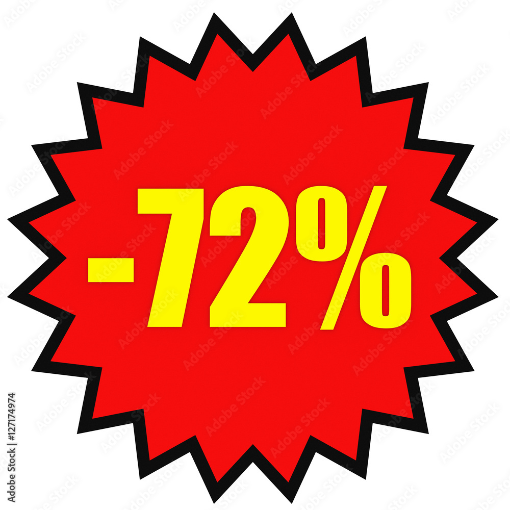 Discount 72 percent off. 3D illustration on white background. Discount 72 percent off. 3D illustration on white background.