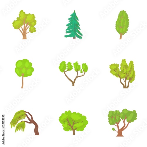 Trees icons set. Cartoon illustration of 9 trees vector icons for web