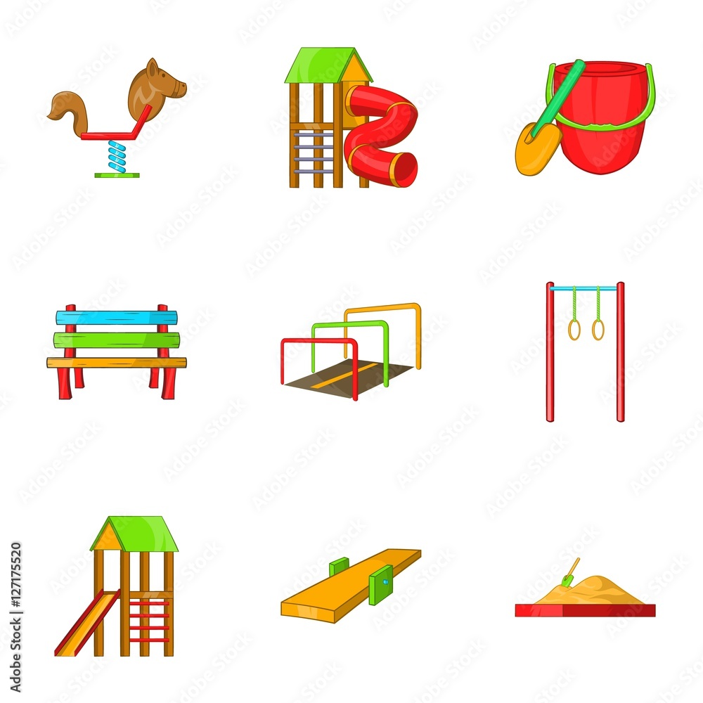 Children rides icons set. Cartoon illustration of 9 children rides vector icons for web