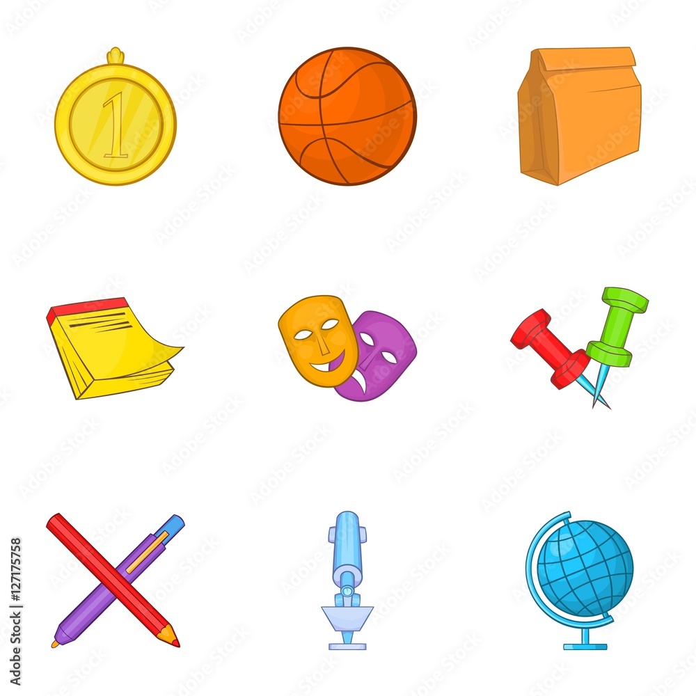 School icons set. Cartoon illustration of 9 school vector icons for web