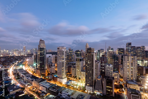 Makati Skyline at night  Philippines. Makati is a city in the Philippines  Metro Manila region and the country s financial hub. 