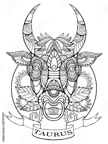 Taurus zodiac sign coloring book for adults vector