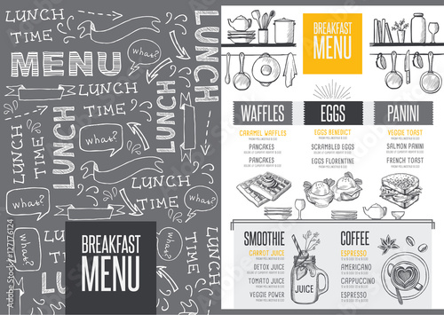 Menu breakfast restaurant, food template placemat.