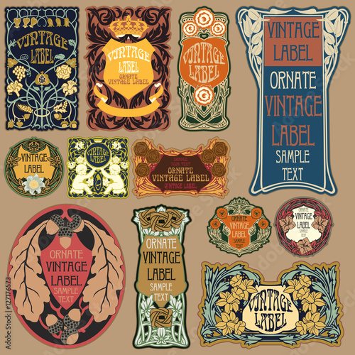 Vector vintage items: label art nouveau