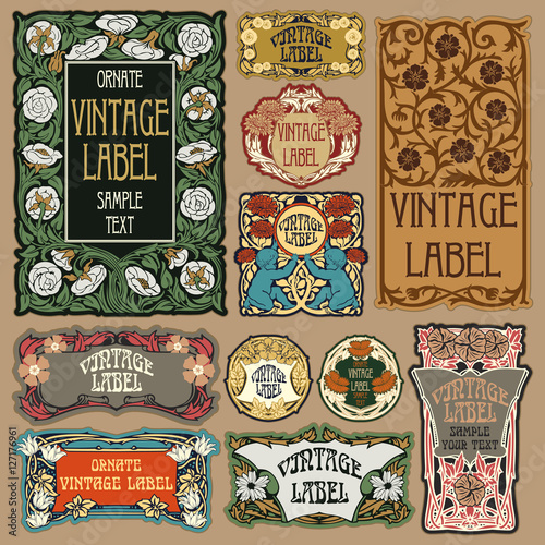 Vector vintage items: label art nouveau