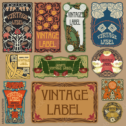 Vector vintage items: label art nouveau