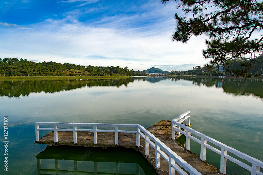 View of Ho Xuan Huong lake in center of Da Lat city, Lam Dong province, Vietnam.