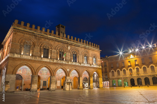 CREMONA  ITALY - MAY 23  2016  The palace Palazzo Coumnale at dusk.