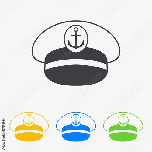 Icono plano gorra capitan barco en varios colores