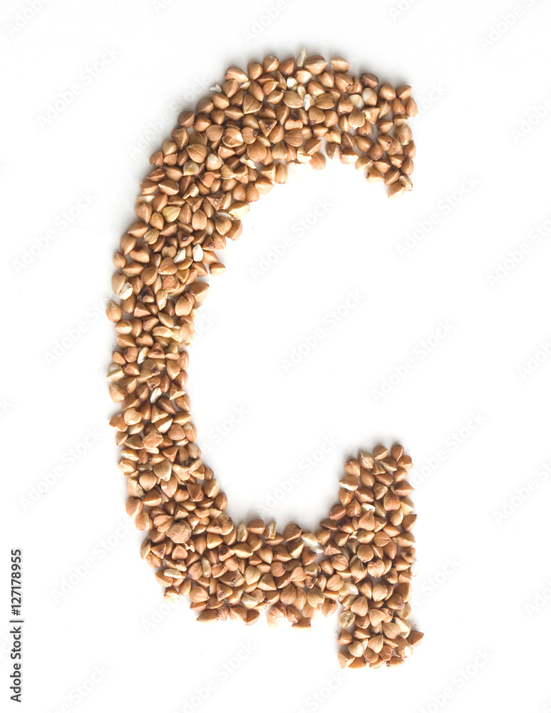 Letter G made of buckwheat   isolated on white background