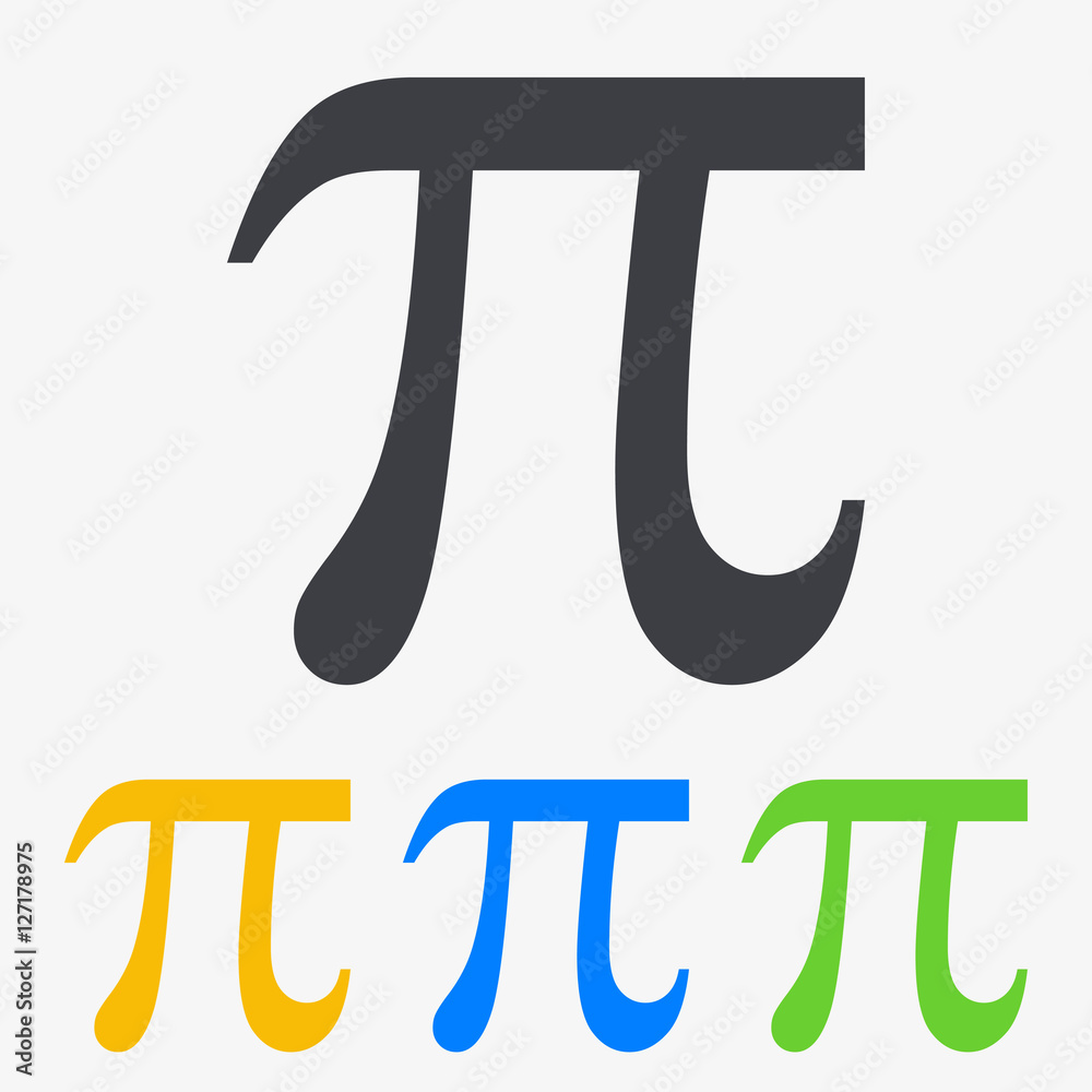 Icono plano simbolo Pi en varios colores Icono plano simbolo Pi en varios colores