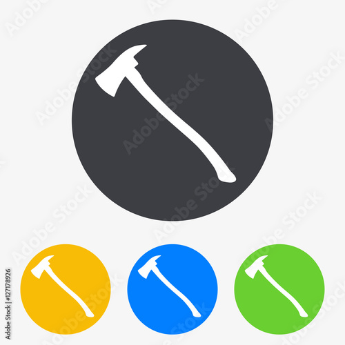 Icono plano silueta hacha bombero en circulo varios colores