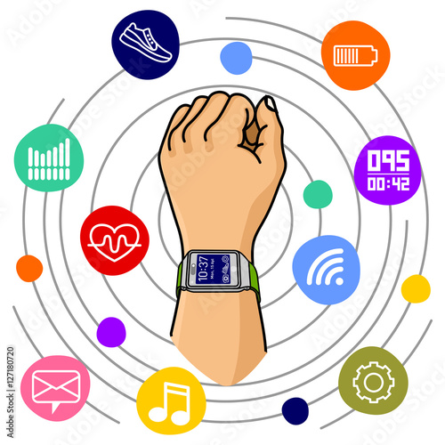 Vector illustration of fitness band, Vector illustration of fitness band, smart watch.