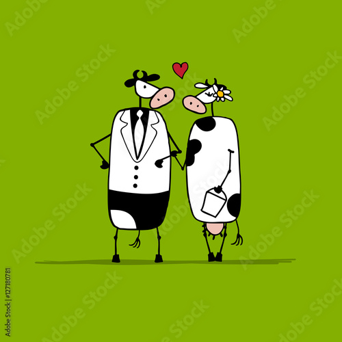 Bull and cow, sketch for your design