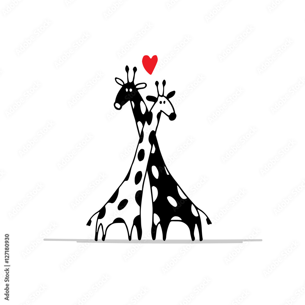 Fototapeta premium Giraffes couple in love, sketch for your design