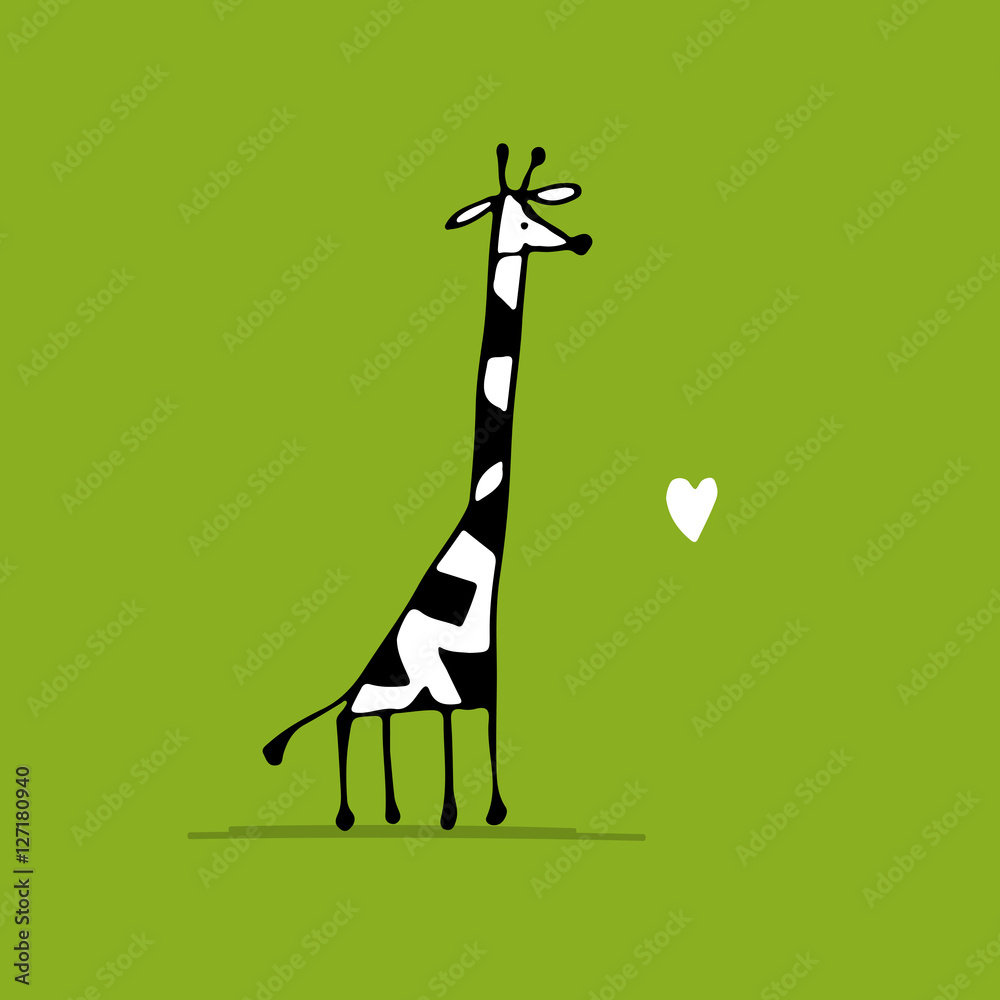 Naklejka premium Zakochana żyrafa, zabawny szkic do projektowania