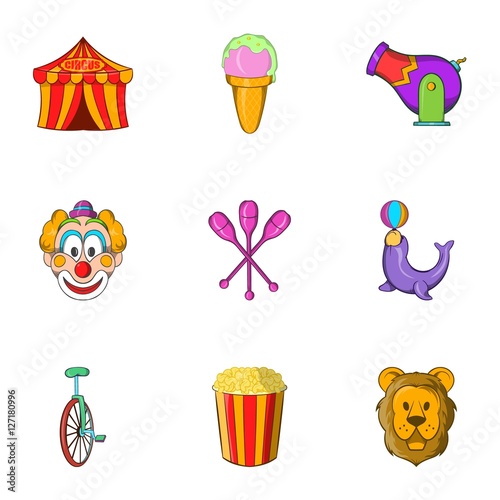 Chapiteau icons set. Cartoon illustration of 9 chapiteau vector icons for web