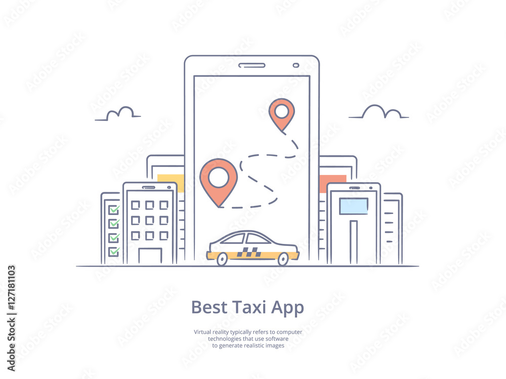 Premium Quality Line Hand Drawn Icon And Concept Set: Mobile app for ordering taxi, Mobile phone with street map and location pointer, Mobile city. Premium Quality Line Hand Drawn Icon And Concept Set: Mobile app for ordering taxi, Mobile phone with street map and location pointer, Mobile city.