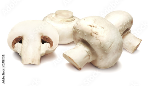 Mushrooms, white mushrooms or champignons, isolated on white background.