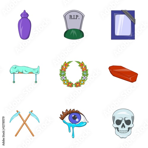 Death of person icons set. Cartoon illustration of 9 death of person vector icons for web