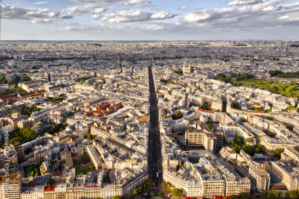 View of the Sixth and Seventh Arrondissement in Paris, France from above
