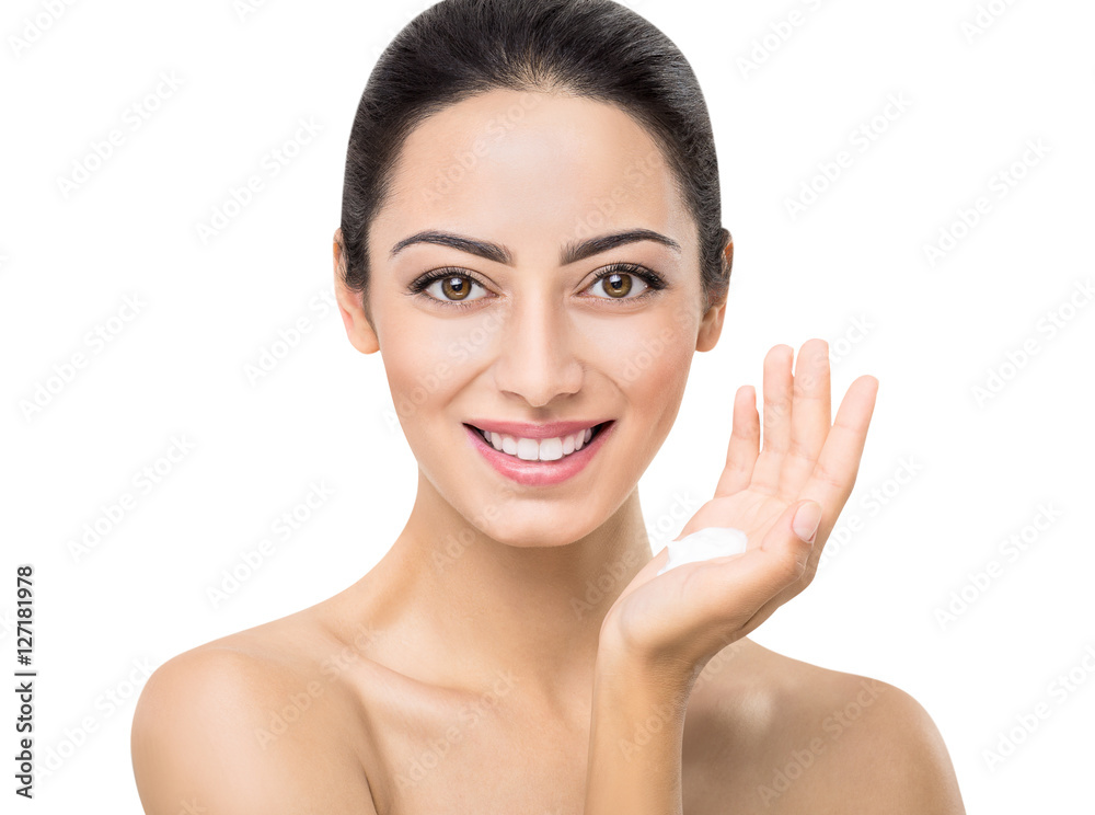 Beautiful indian girl with perfect skin, face cleaning Beautiful indian girl with perfect skin, face cleaning