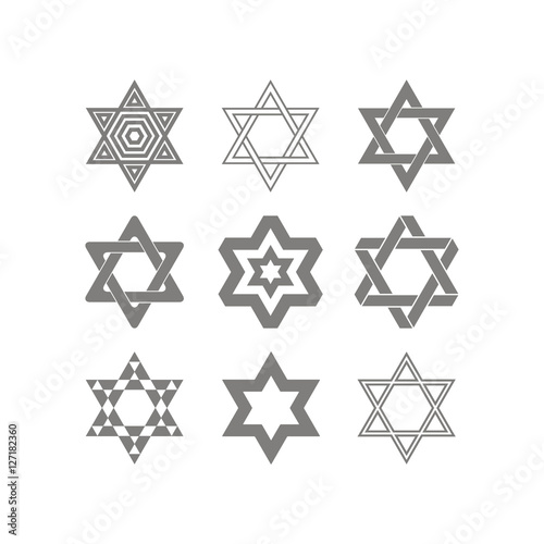 set of monochrome icons with star of David traditional Jewish symbol for your design